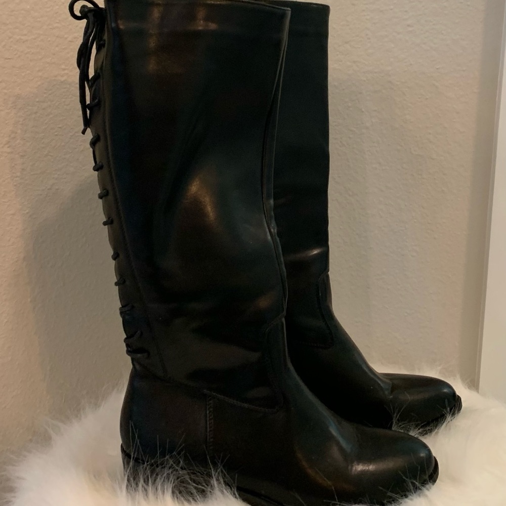 Soft Sharnell II Black Boot with Lace Up Back Detail